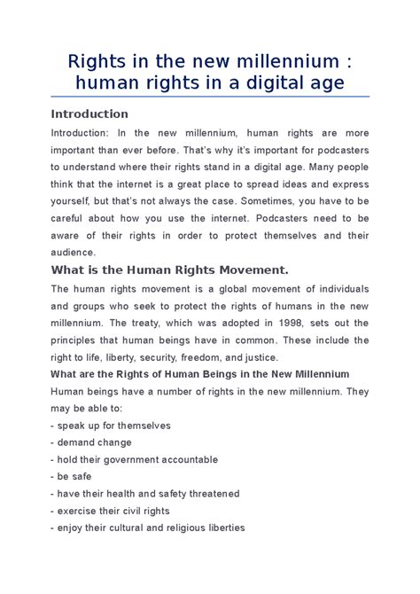 Rights in the new millennium human rights in a digital age - Rights in ...