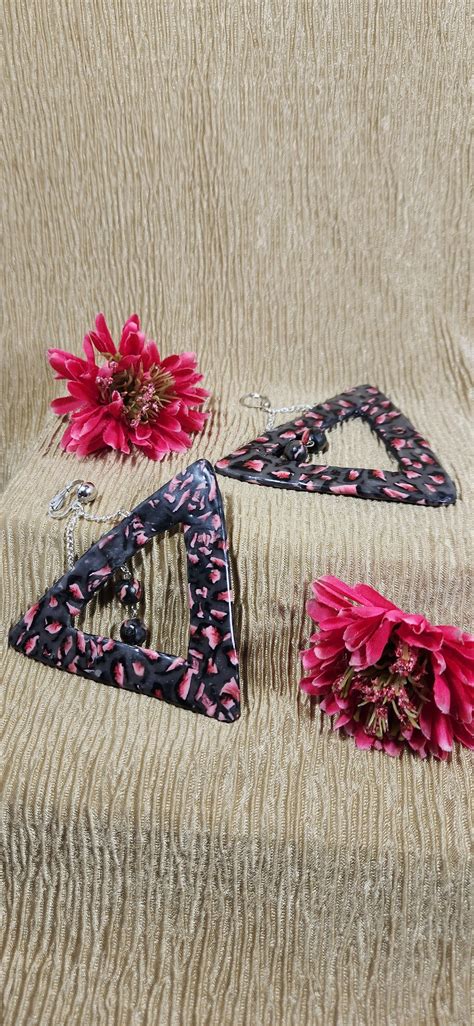 Big Upside Down Triangles, Crimson Red to Light Pink Dangling Clay ...