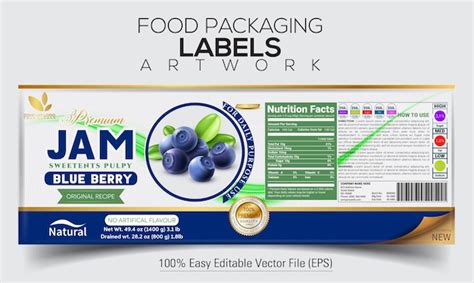Food packaging artwork sweetens pulpy jam label with blue berry ...