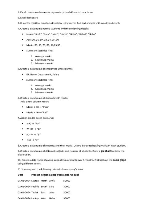 Excel Practical Questions: Stats, Data Frames & Visualizations - Studocu