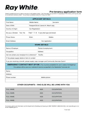 New Zealand Pre-Tenancy Application Form - Blank Fillable Template ...