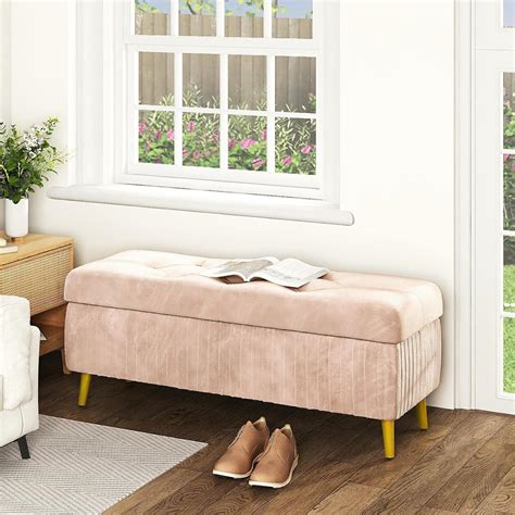 Buy Lamerge Large Upholstered Velvet Storage Ottoman,End of Bed Bench ...