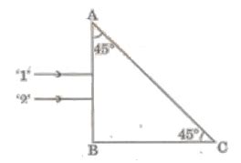 Two monochromatic rays of light are incident normally on the face AB of ...