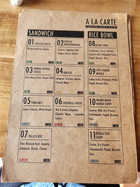Menu at cafe trip is life, Varkala