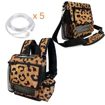 Inogen One G5/Inogen Rove 6 Carry Bag in Leopard + Backpack with 5 nas