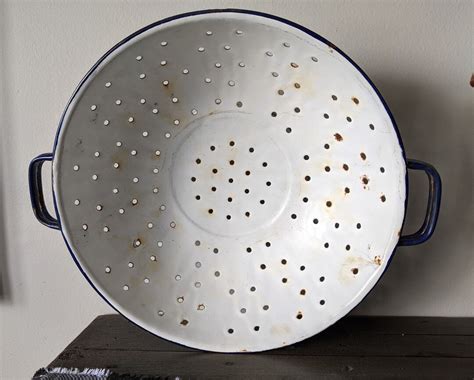 Buy Vintage Enamel Colander White and Navy Blue 1940's Online in India ...