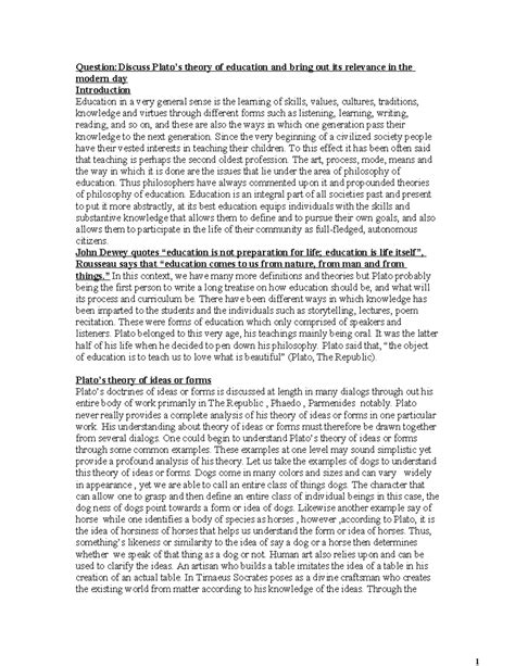 Platos Theory OF Education Assignment - Question:Discuss Plato’s theory ...