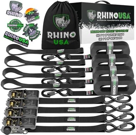 RHINO USA Ratchet Straps (4PK) - 1,823lb d Max Break Strength, Includes ...