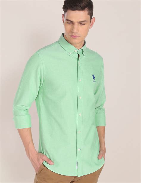 Men Green Button Down Collar Solid Casual Shirt – U.S. Polo Assn. India