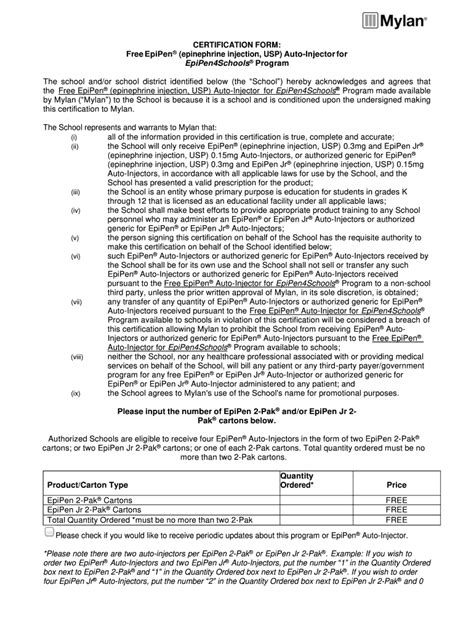 Fillable Online CERTIFICATION FORM: Free (epinephrine injection ... Fax ...