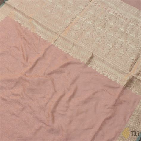 Peach Pure Soft Satin Silk Banarasi Handloom Saree - Tilfi