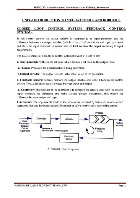 IME note simp for case stream - UNIT- 1 INTRODUCTION TO MECHATRONICS ...