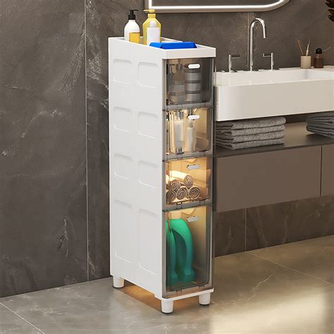 Small Bathroom Floor Cabinet 4 Tier Narrow Toilet Freestanding Storage ...