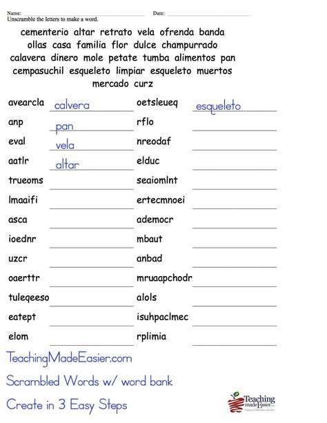 Spanish Word Scramble Answers - Letter Words Unleashed