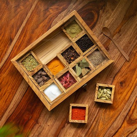 Buy ExclusiveLane Medley of Masalas Wooden Spice Box for Kitchen (12 ...