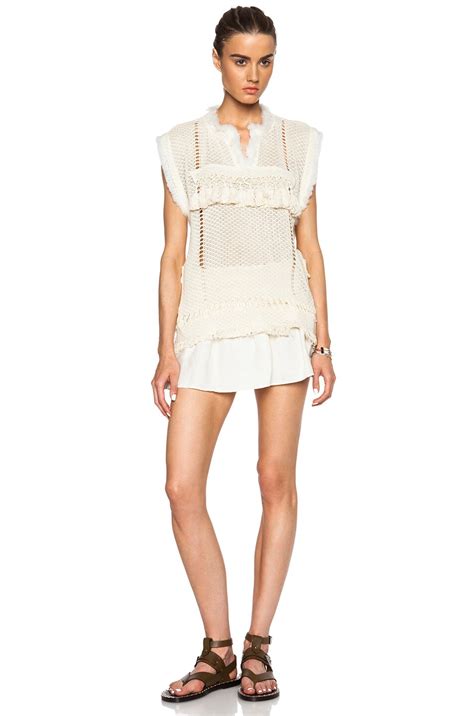 Isabel Marant Tacey Oceanic Fringes Top in Ecru | FWRD