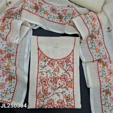Half white digital printed printed semi linen salwar material jl250304 ...