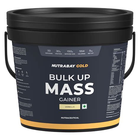 Nutrabay Gold Bulk Up Mass Gainer Powder - 5kg, Vanilla | 30g Protein ...