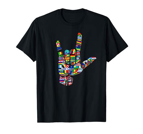 Flags of the Countries of the World in Love Sign, ASL Gift T-Shirt ...