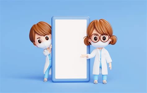 Cute woman doctor and man doctor cartoon character standing with ...