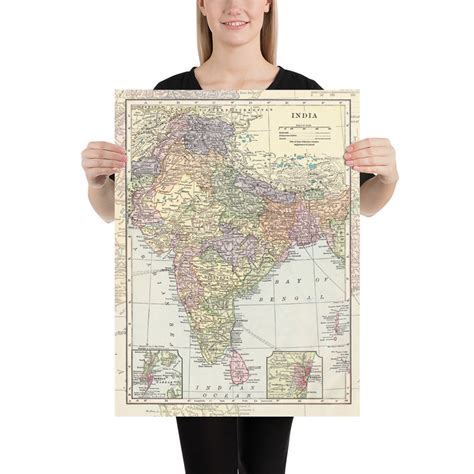Buy Detailed Historical Map of India: Vintage Travel Decor Online in ...