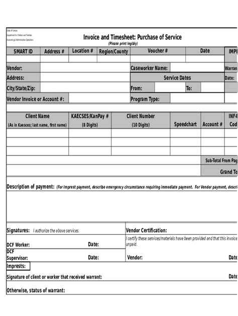 Fillable Online Invoice and Timesheet: Purchase of Service Fax Email ...
