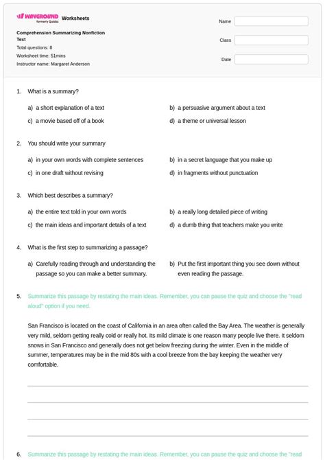 50+ Summarizing worksheets for Class 4 on Wayground | Free & Printable