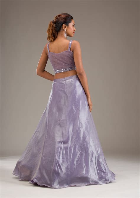 Buy Lavender Stonework Tissue Readymade Lehenga - Koskii