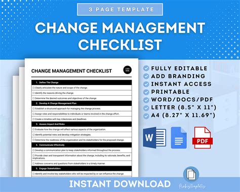 Change Management Checklist Template, Organizational Change Checklist ...