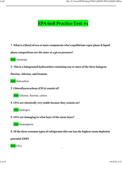 EPA 608 Practice Type 1 Test With correct Answers 2024 Questions and ...