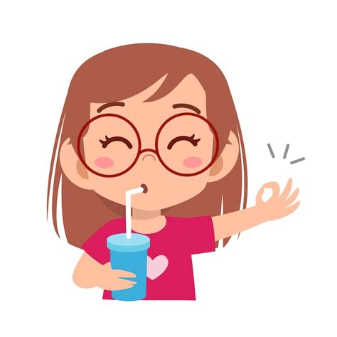 Happy kid drinks juice | Premium Vector