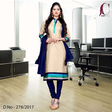Beige With Blue Border Women's Premium Tripura Cotton College Teacher ...