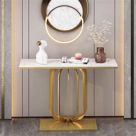 Modern Marble Console Table with Artistic Gold Vertical Loop Base ...