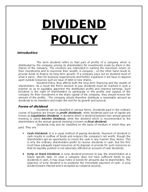 Assignment on Dividend Policy in financial management - DIVIDEND POLICY ...