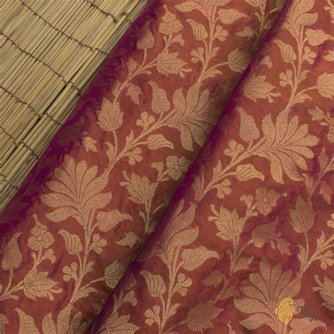 Rust-Pink Pure Katan Silk Banarasi Handloom Fabric - Tilfi