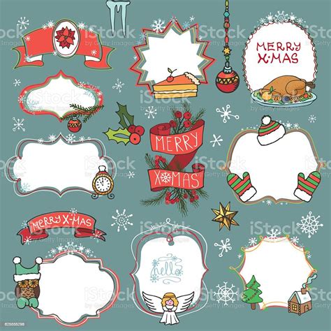 Christmas Season Doodle Symbols With Badges Stock Illustration ...