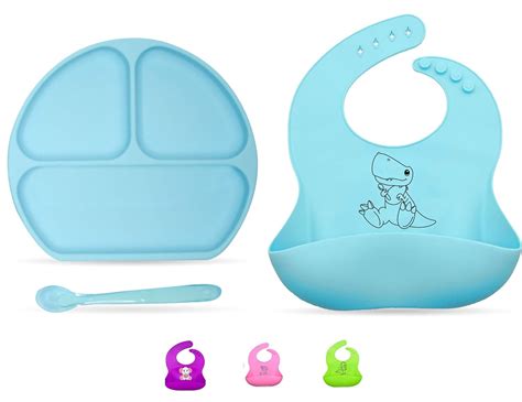 Suction Plate for Toddlers, Baby Silicone Bib, Baby Spoon- Baby Feeding ...