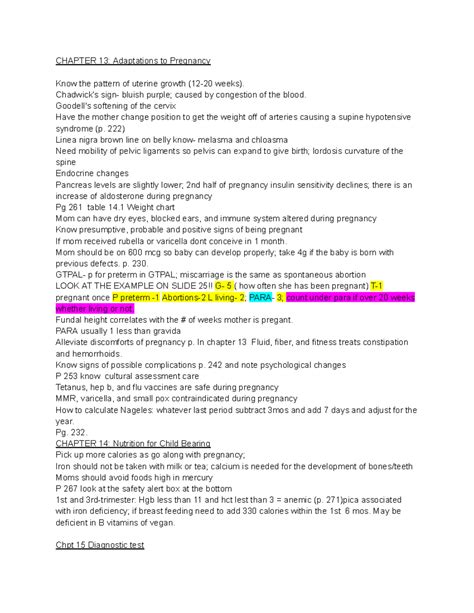 OB Chpt. 13 & 14 - chpt 13 &14 - CHAPTER 13: Adaptations to Pregnancy Know the pattern of ...