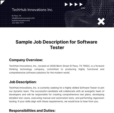 software testing job description Free sample job description for software tester template