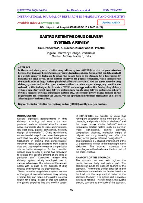 GRDDS: Comprehensive Review on Gastro Retentive Systems - Studocu