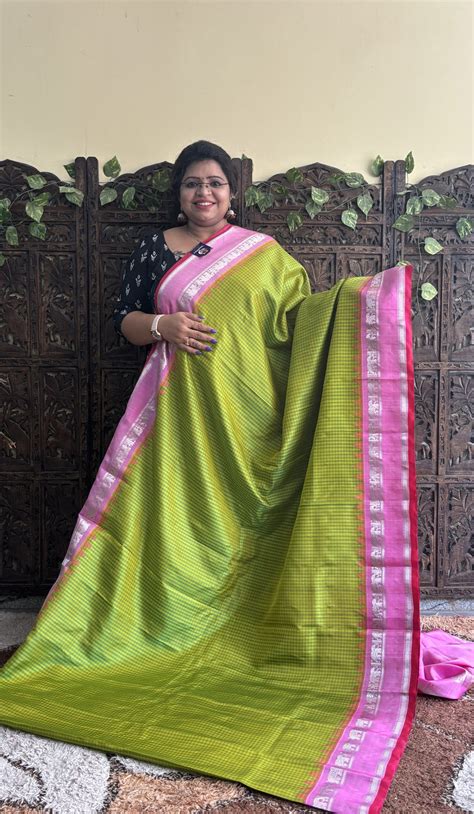 Pure Gadwal Silk Saree Green Color With a Baby Pink Zari Gap Border ...