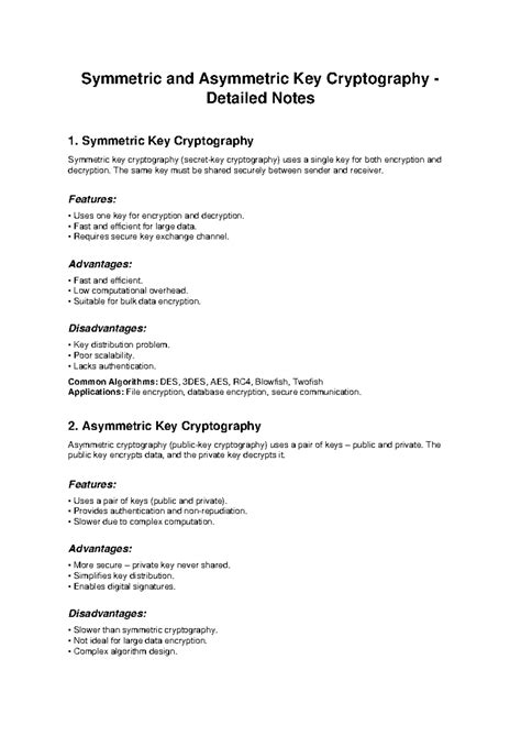 Cryptography 101: Symmetric vs Asymmetric Key Notes - Studocu
