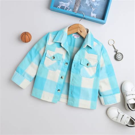 Taffykids 100% cotton Checked full sleeves shacket-Blue/White – taffykids