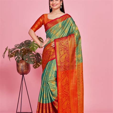 Mimosa Women's Woven Design Kanjivaram Style Art Silk Saree With Blous ...