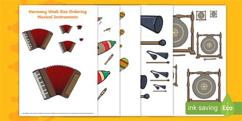 Harmony Week Size Ordering Musical Instruments - Twinkl