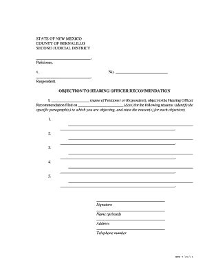 Fillable Online objection to hearing officer new mexico second judicial ...