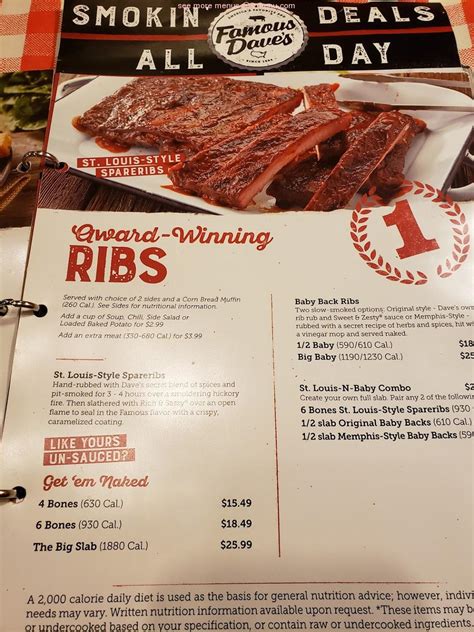 Menu at Famous Dave's Bar-B-Que, Rockford