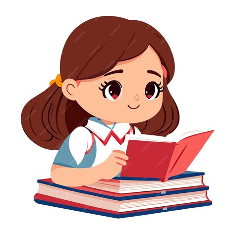 Premium Vector | Vector illustration of a cute girl studying