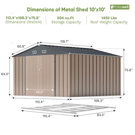 10x10 Metal Storage Shed with Floor & Weather Resistance, Brown | Patiowell