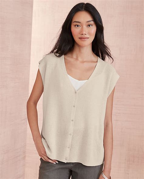 EILEEN FISHER Peruvian-Organic-Cotton V-Neck Sweater Vest | Garnet Hill